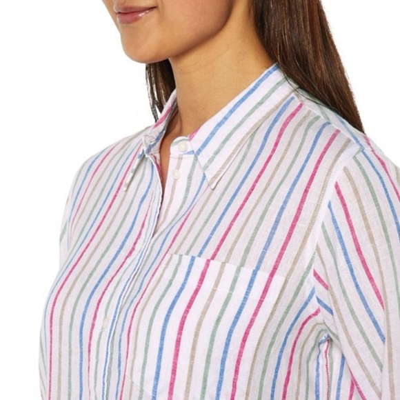 GAP Linen Blend Striped Button-Down Shirt Size M – Relaxed Fit Summer Essential - Picture 3 of 14